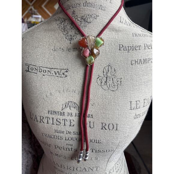 Handmade Gemstone Bolo Tie – Multicolor Statement Festival Western - Picture 1 of 3